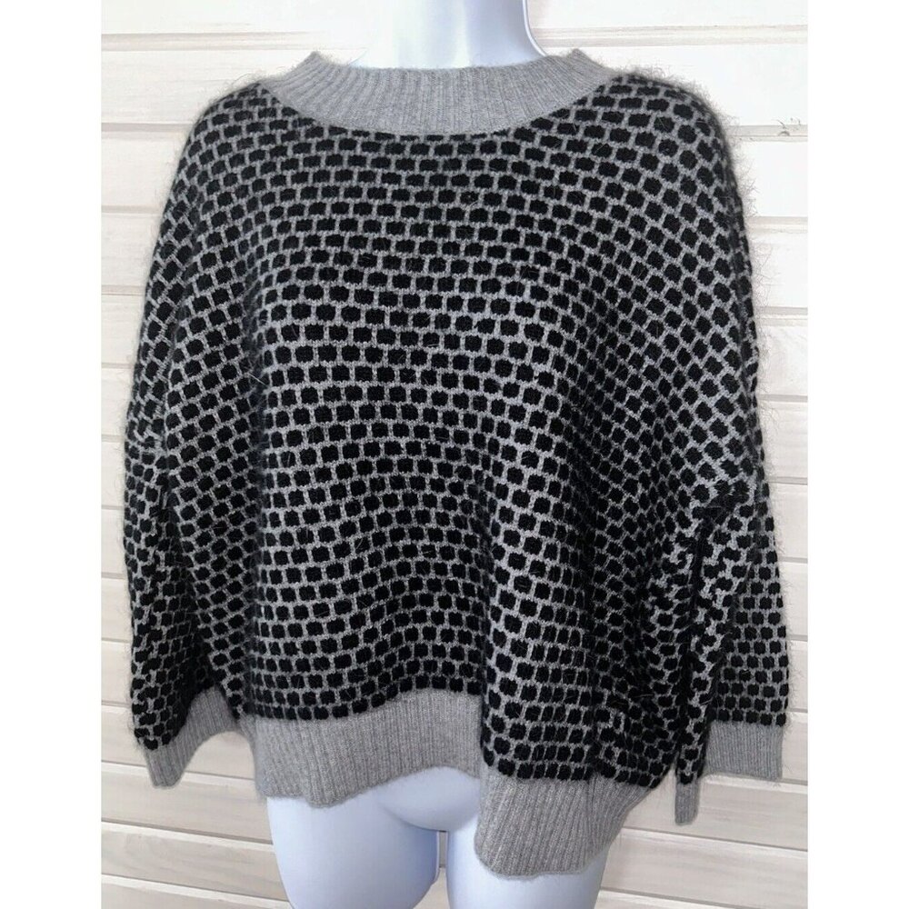 NWT The Korner Sz S/M Women's Boxy Pullover Angora Blend Sweater Black Gray